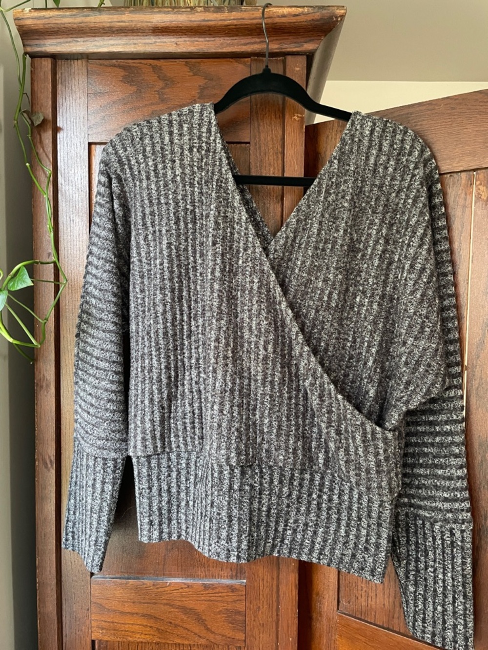 Express Cozy Ribbed Wrap Sweater - Gray - Medium